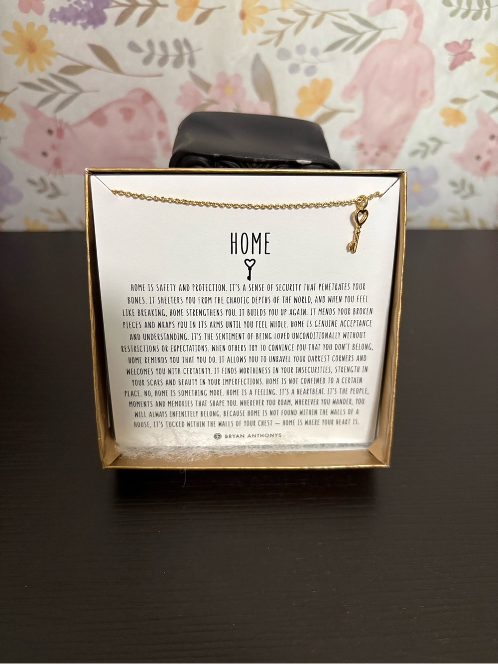 Bryan Anthonys “Home” necklace gold tone 18”. Retired. New with box.